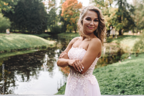 woman, pink, dress, young, beautiful, spring, flower, flowers, girl, model, garden, beauty, sun, park, white, hair, fashion, female, brunette, nature, tree, happy, summer, women, smile, makeup, outdoo