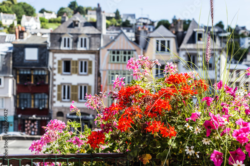 Picturesque flowers with old houses in background, Morlaix, France © Vitali