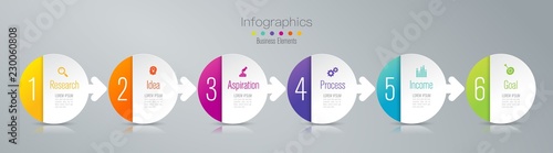 Infographics design vector and business icons with 6 options.