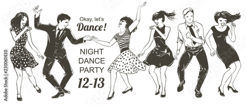 Dancing couple people Set Vector sketch illustration.