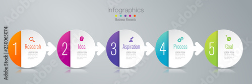 Infographics design vector and business icons with 5 options.