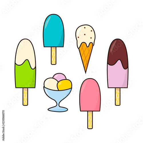 Set with hand drawn ice-creams. Vector illustration in cartoon style