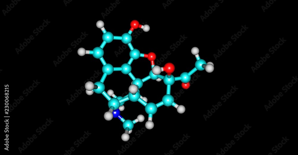 Monoacetylmorphine molecular structure isolated on black