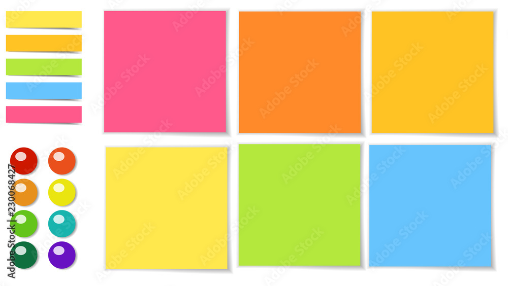 Obraz premium Collection of different colored sheets of note papers.