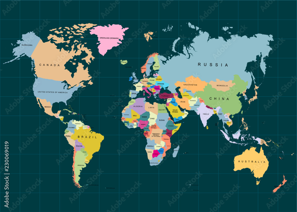 The Earth, World Map on dark background. Vector illustration Stock ...