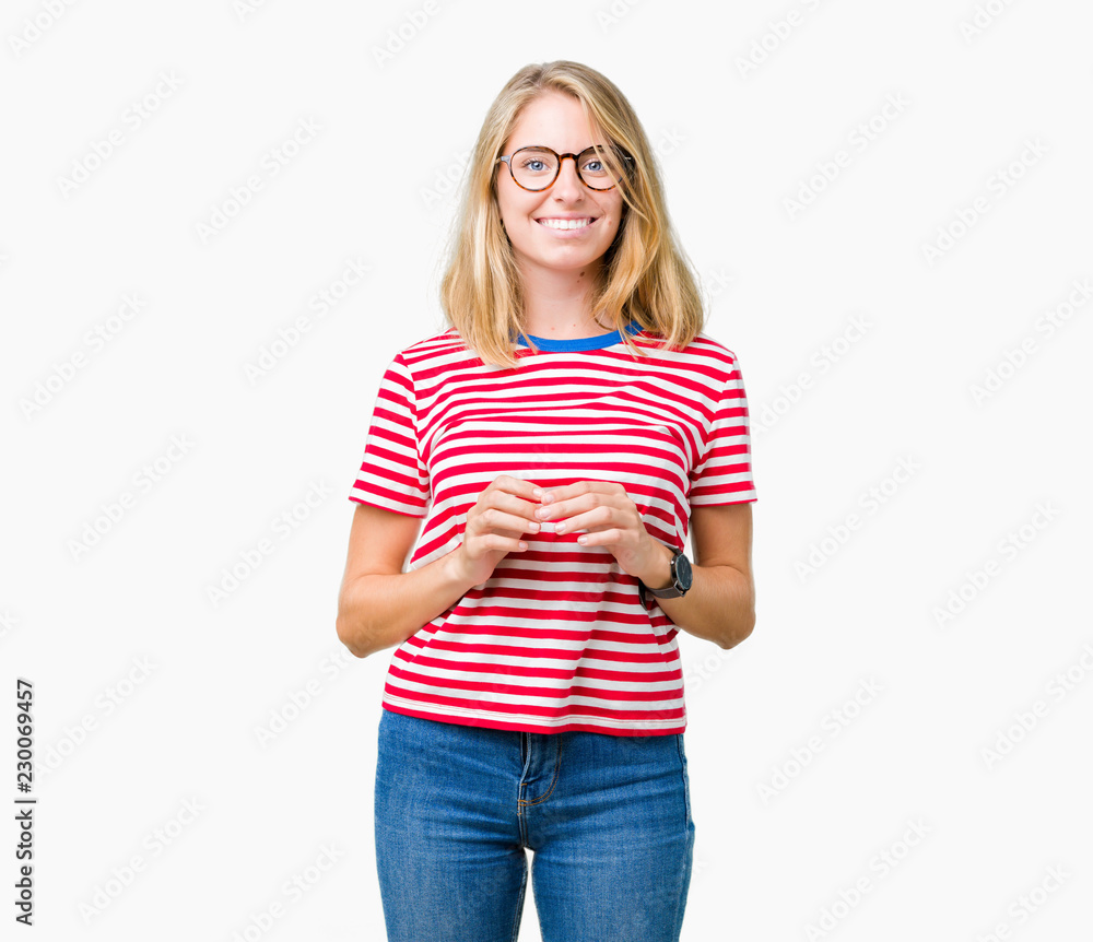 Beautiful young woman wearing glasses over isolated background Hands together and fingers crossed smiling relaxed and cheerful. Success and optimistic Beautiful young woman wearing glasses over isolated background Hands together and fingers crossed smiling relaxed and cheerful. Success and optimistic