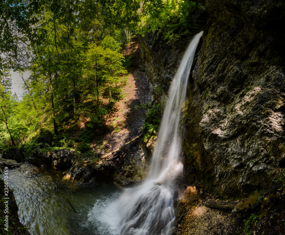 Hell Gorge (soteska Pekel) is a 1.5-kilometre gorge in Slovenia. The creek has many erosion features such as pools, rapids, and waterfalls, of which five are distinct as they plunge from 20 to 5 m. Hell Gorge (soteska Pekel) is a 1.5-kilometre gorge in Slovenia. The creek has many erosion features such as pools, rapids, and waterfalls, of which five are distinct as they plunge from 20 to 5 m.