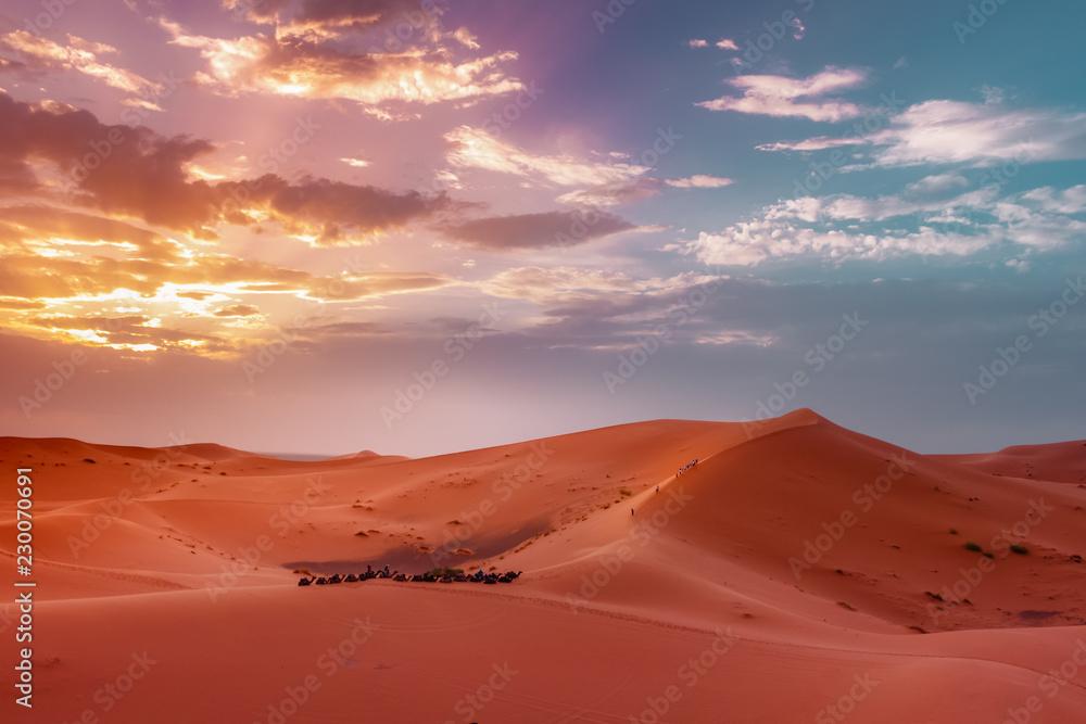 Magical sunset in the Sahara, Morocco desert tour Magical sunset in the Sahara, Morocco desert tour