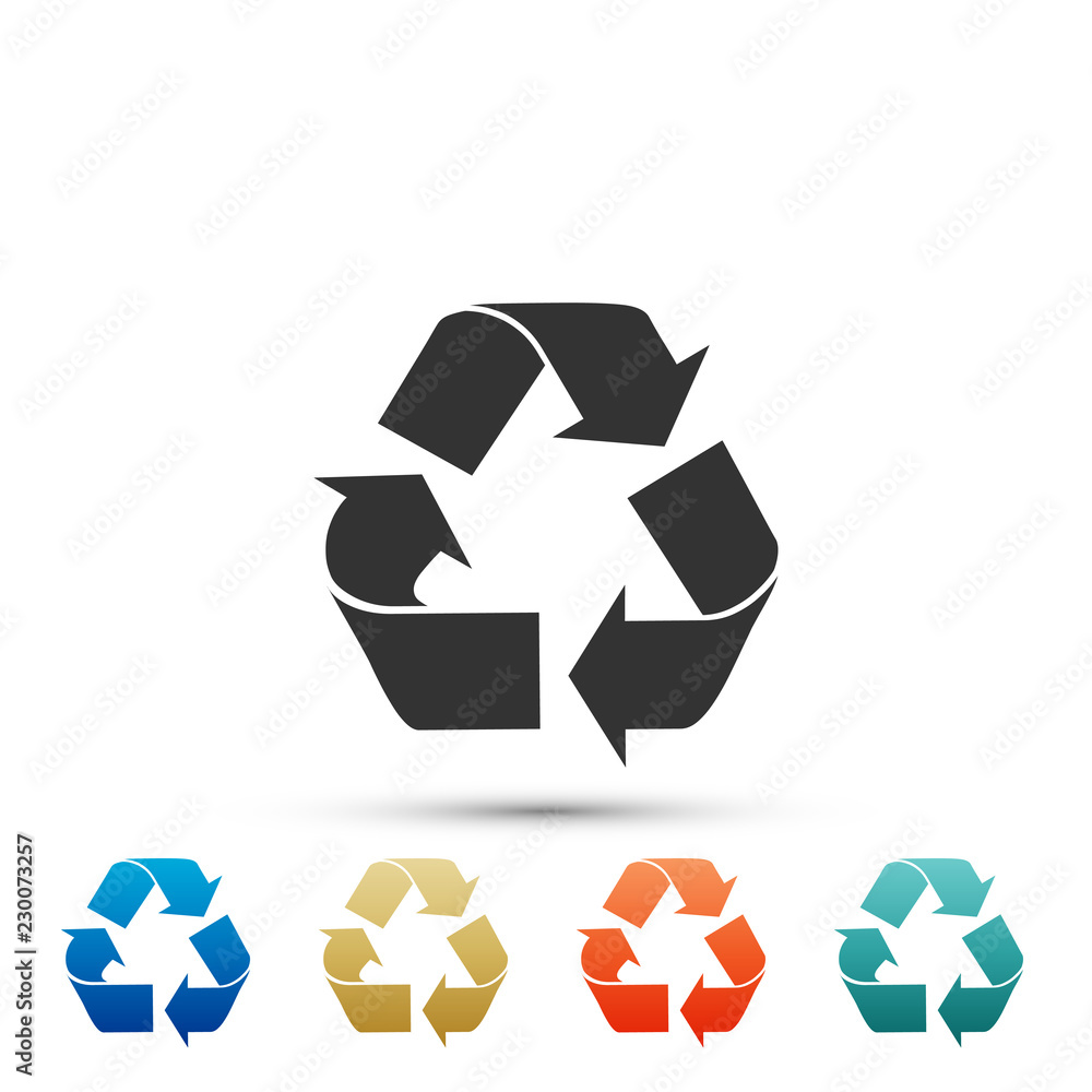 Recycle symbol icon isolated on white background. Environment recyclable go green. Set elements in colored icons. Flat design. Vector Illustration Recycle symbol icon isolated on white background. Environment recyclable go green. Set elements in colored icons. Flat design. Vector Illustration