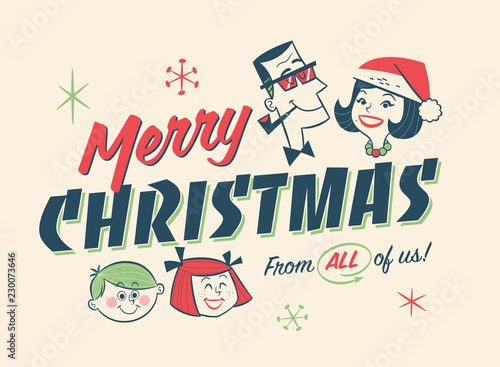 Vintage Style Family Spirit Christmas Postcard. Editable EPS10. 