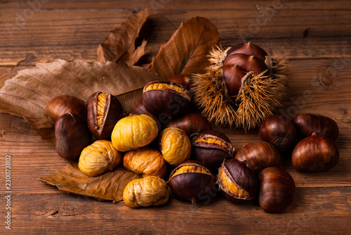 raw browns and roast chestnuts photo