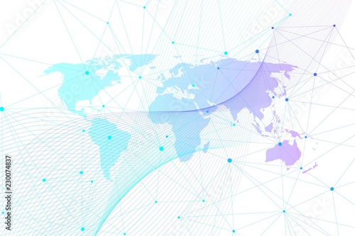 Global network connections with world map. Internet connection background. Abstract connection structure. Polygonal space background. Vector illustration.
