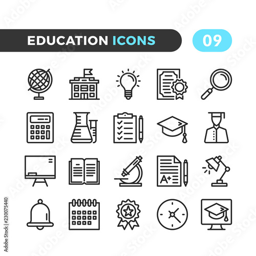 Education line icons. Outline symbols collection. Premium quality. Pixel perfect. Vector thin line icons set