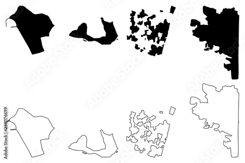 Puducherry (States and union territories of India, Republic of India) map vector illustration, scribble sketch Pondichery, Karikal (Karaikal), Mahe and Yanaon (Yanam, French India, Pondicherry) map