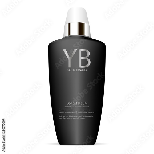 Brand cosmetics collagen lotion bottle in black colour. Vector 3d illustration ads. Ready for your commercial needs.