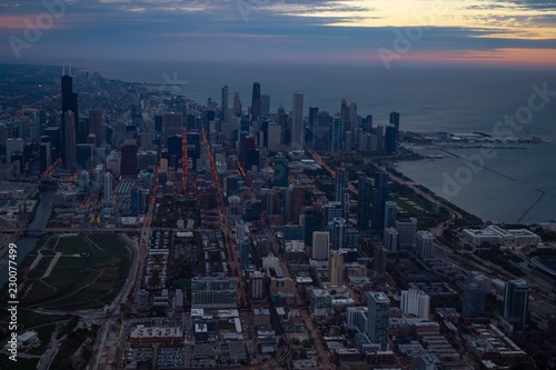 View of the Chicago skyline at dawn
