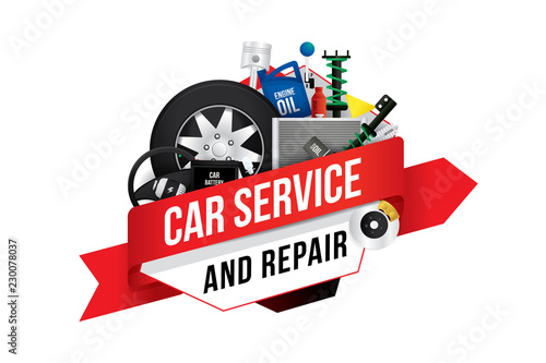 Vector logo or badge design template for car mechanic service and repair.