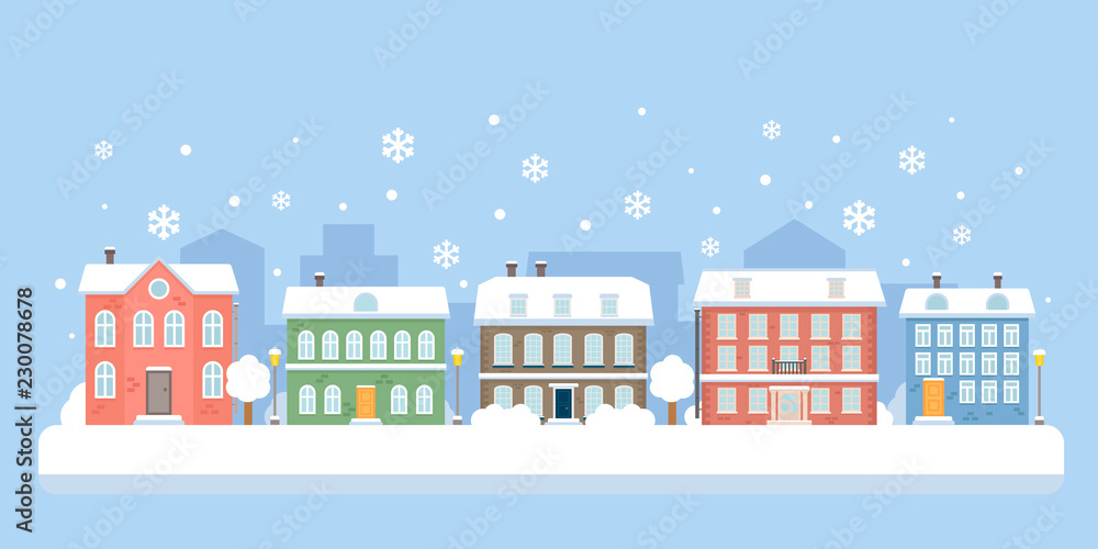 Winter city snowy landscape. Vector illustration Winter city snowy landscape. Vector illustration