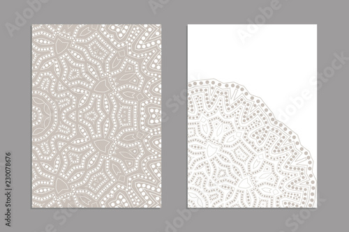 Templates for greeting and business cards, brochures, covers. Oriental lace pattern. Mandala. Wedding invitation, save the date,RSVP. Arabic, Islamic, moroccan, asian, indian, african motifs.