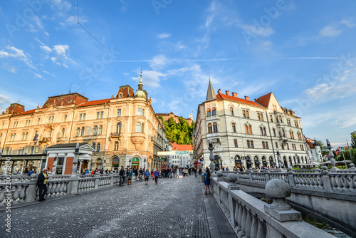 View on city center, old buildings and Ljubljana's castle, Ljubljana, Slovenia. Ljubljana is the capital of Slovenia photo