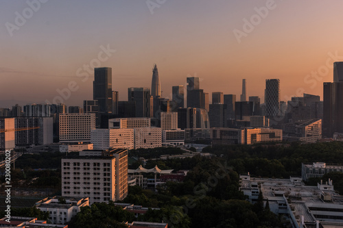 Sunset over the modern skyline of Shenzhen  China