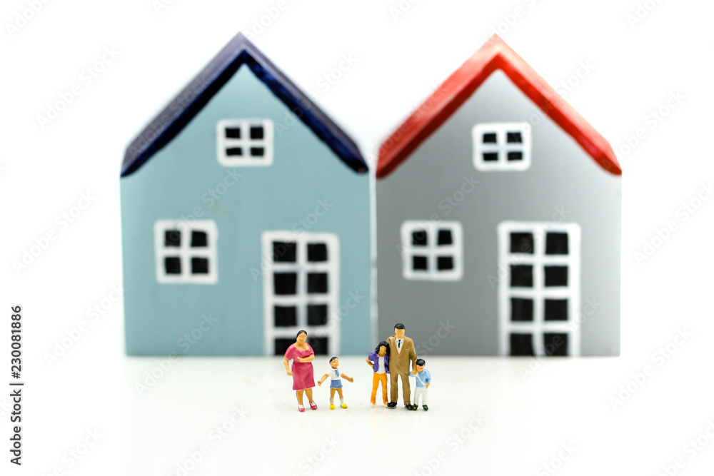 Miniature people : Family with house using as business, family and property concept. Miniature people : Family with house using as business, family and property concept.