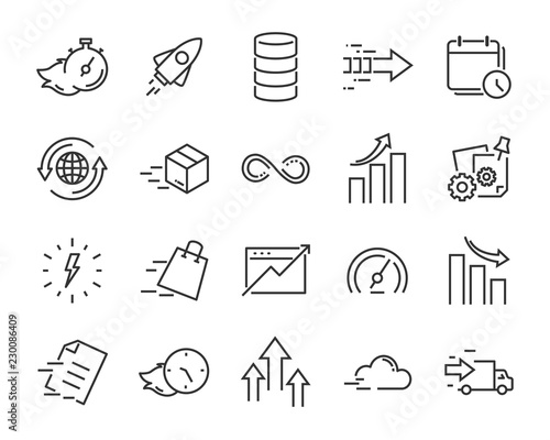 simple set of vector line icons, contain such lcon as speed, agile, boost, process, time and more