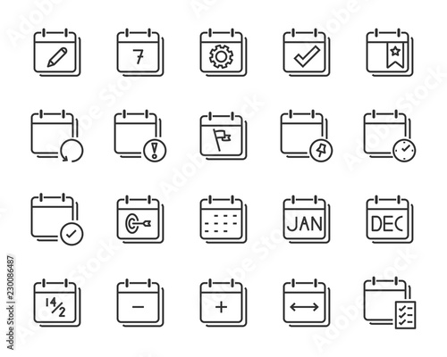 set of time relation vector line icon, such as calendar, reminder, day, year 2019, event © kornkun