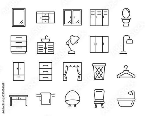 set of  furniture icons, such as bed, chair, desk