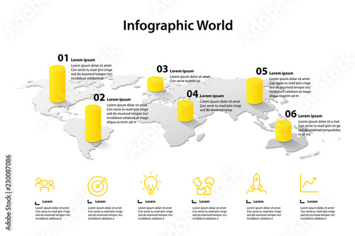 infographic country world map, international world flags, continents background