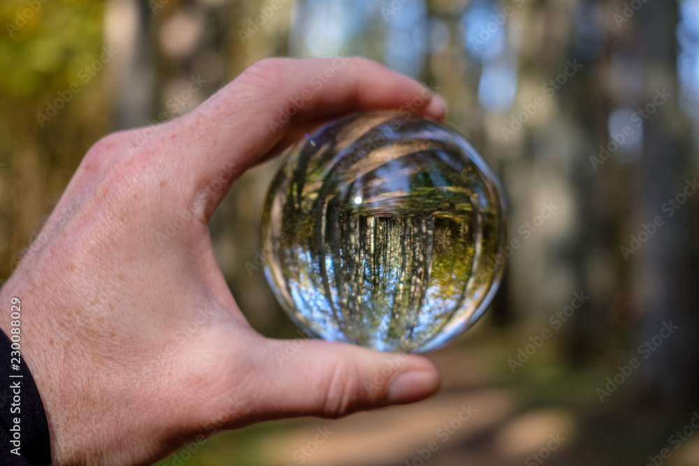 lensball in autumn reflecting nature