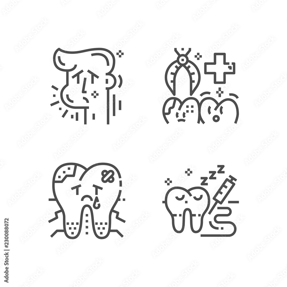 Modern set of dentist clinic icons. Premium medicine symbol collection. Vector stomatology illustration. Line orthodontic pictogram pack.