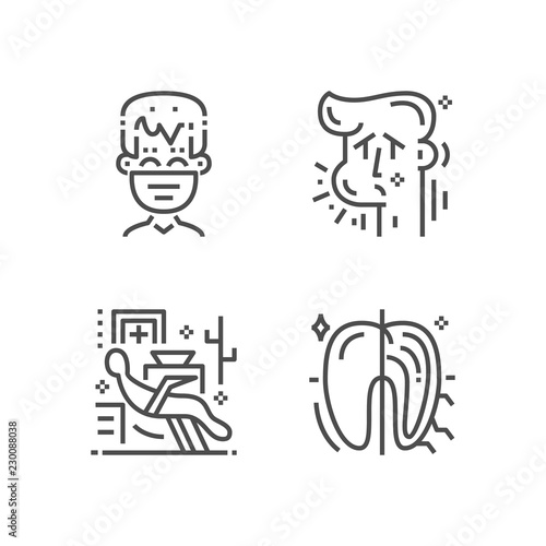 Modern set of dentist clinic icons. Premium medicine symbol collection. Vector stomatology illustration. Line orthodontic pictogram pack.