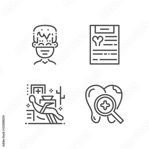Modern set of dentist clinic icons. Premium medicine symbol collection. Vector stomatology illustration. Line orthodontic pictogram pack.