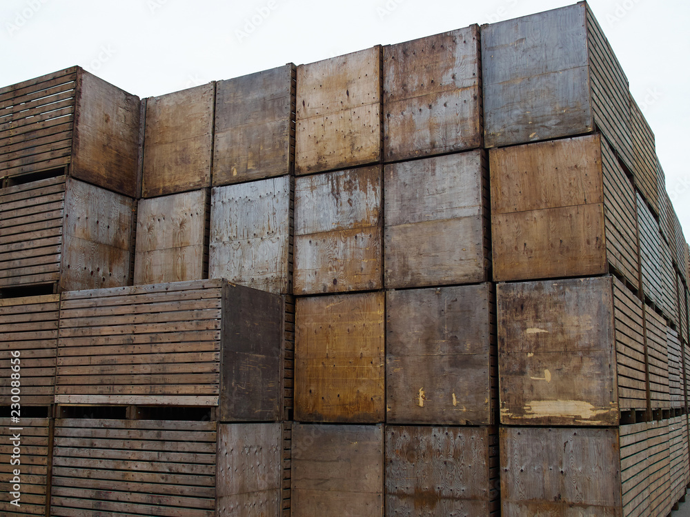 Big pile stack of wooden packing storage wooden crates boxes Big pile stack of wooden packing storage wooden crates boxes