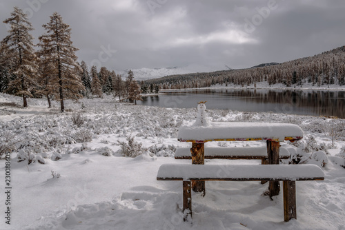 Wallpaper Mural snowman lake snow mountains autumn Torontodigital.ca