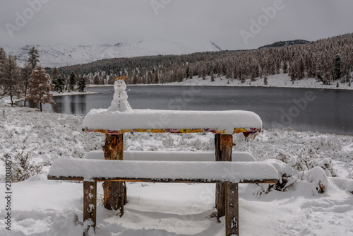 Wallpaper Mural snowman lake snow mountains autumn Torontodigital.ca