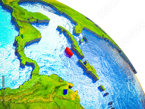 Jamaica Highlighted on 3D Earth model with water and visible country borders.