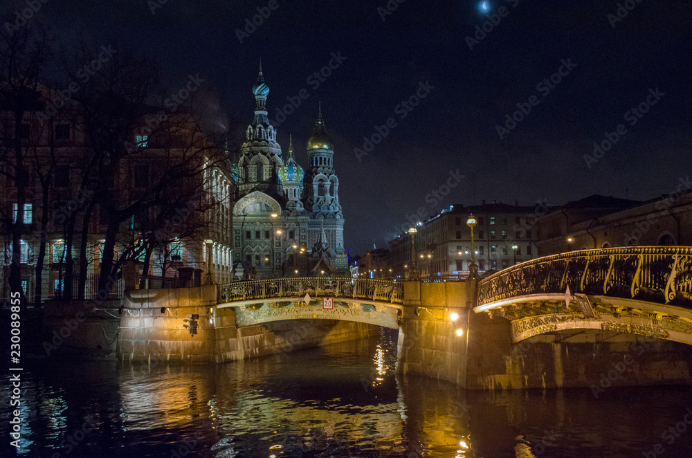 Russia. Saint-Petersburg. The Church of the spilled blood in the night