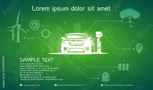 Car and electric charging station, infographics.