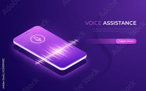 Voice recognition, personal ai assistant, search technology isometric concept