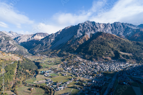 Panoramic view of Bormio in Valtellina. Famous ski station in the Alps