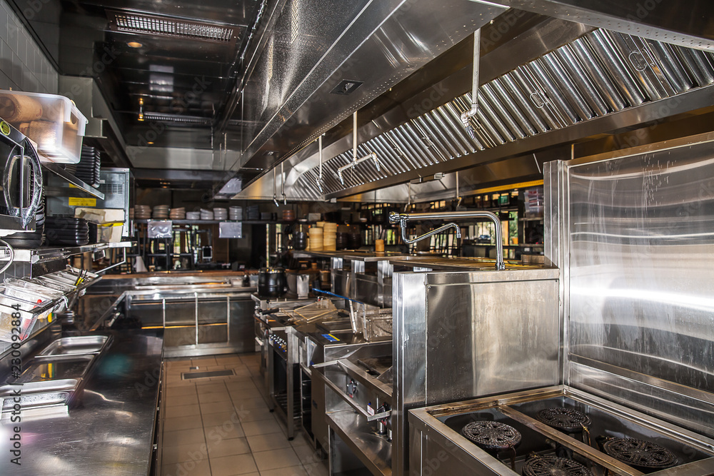 Professional kitchen, view counter in steel