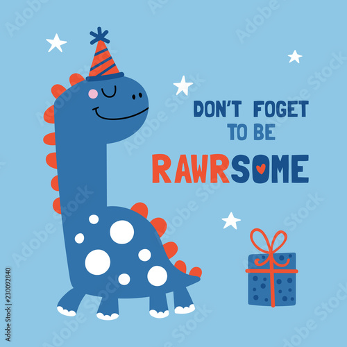 Cute dinosaure character birthday card