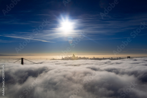 Aerial San Francisco Golden Gate Bridge Low Fog Morning Light © Bjorn Bakstad