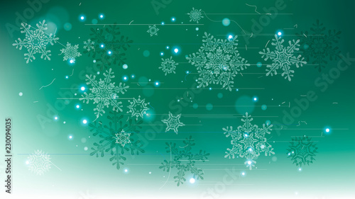 Snowflakes and festive lights - vector background with beautiful snowflakes that merrily shine and shimmer in color space