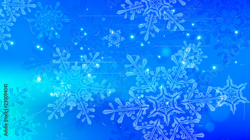 Snowflakes and festive lights - vector background with beautiful snowflakes that merrily shine and shimmer in color space