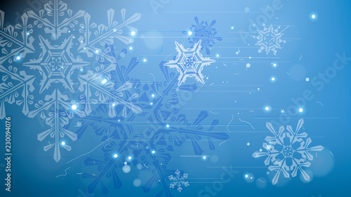 Snowflakes and festive lights - vector background with beautiful snowflakes that merrily shine and shimmer in color space