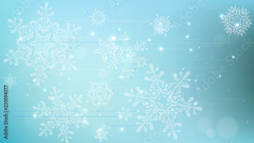 Snowflakes and festive lights - vector background with beautiful snowflakes that merrily shine and shimmer in color space