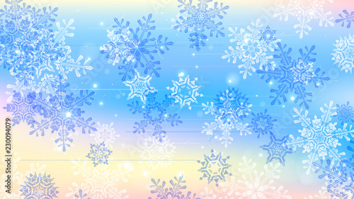 Snowflakes and festive lights - vector background with beautiful snowflakes that merrily shine and shimmer in color space
